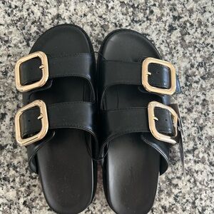 Universal Thread Black Sandals with Gold Buckles Size 7